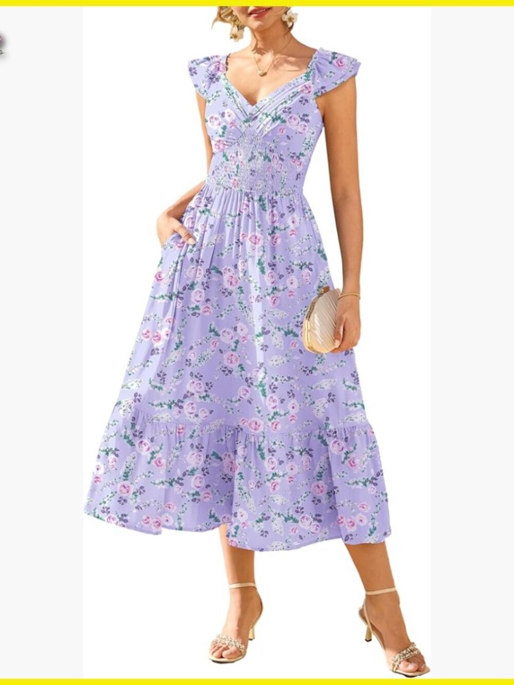 Summer Floral Maxi Dress Ruffle Sleeve Smocked Sundress Elegant Wedding Guest